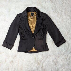 Lace up Black Satin Blazer